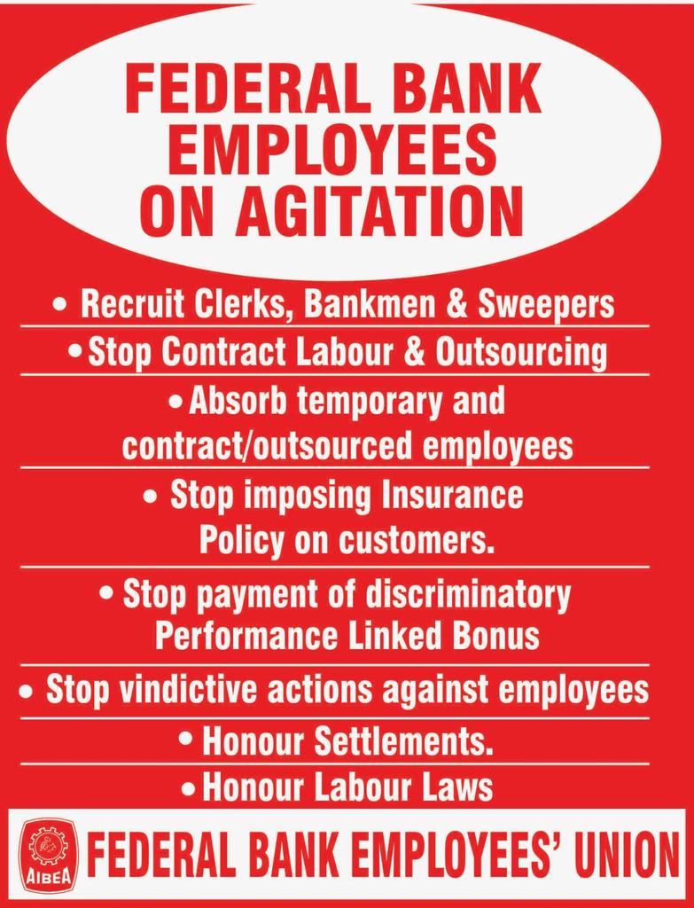 FBEU_AIBEA's tweet photo. @FederalBankLtd Federal Bank
Employees on Agitation..

#Federalbank 
#FBEU
#AIBEA
@GPTW_India https://t.co/kXyjhiahLv