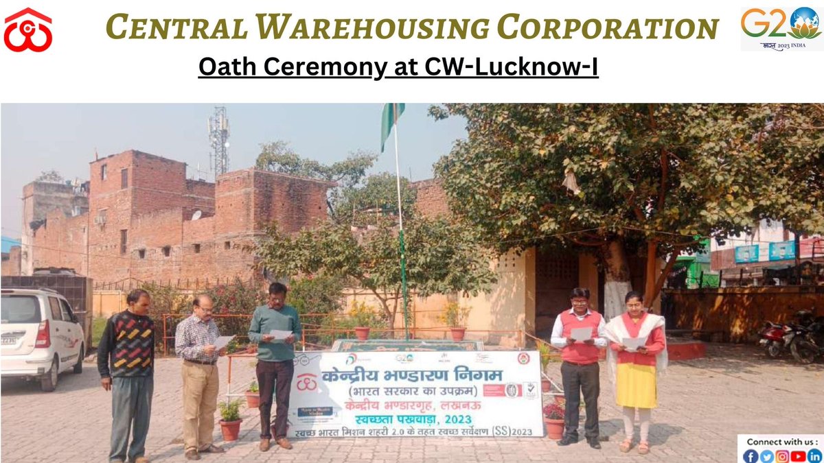 cwc_warehouse's tweet photo. Oath Ceremony at #CWC-Lucknow-I @Secretary_DFPD @PiyushGoyalOffc @fooddeptgoi @CwcRolucknow https://t.co/ibNq0mUfmu