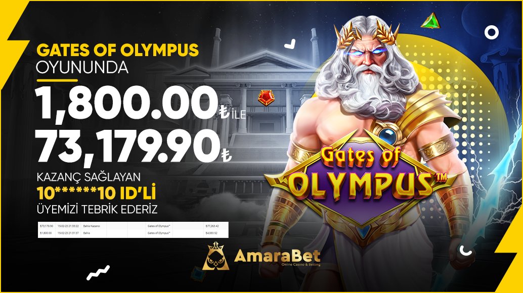 🥇#Amarabet 'te Kazanmanın Limiti Yok⚠️

👏Gates of Olympus™ oyununda ₺1,800.00 bahis ile ₺73,179.90 kazanç sağlayan 10******10 ID li üyemizi tebrik ederiz.  

🥳En keyifli kazançlar için; linktr.ee/amarabet