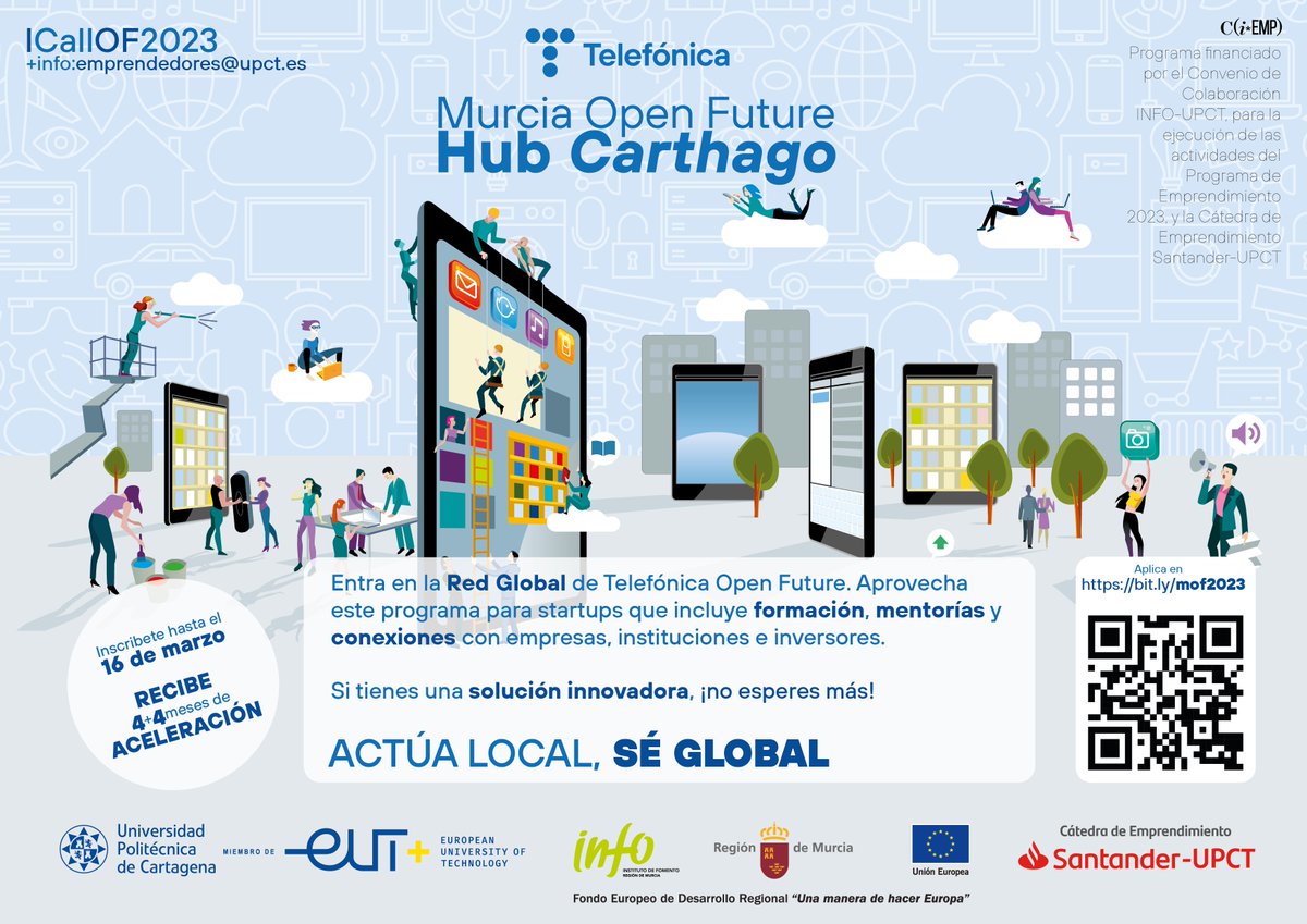 talentUPCT's tweet photo. ¿Cómo? ¿Que tienes una startup y no sabes cómo hacerla crecer? Pues tienes la solución más cerca de lo que crees.
🚀¡Despega con el #HubCarthago de @OpenFuture_ ! Una iniciativa de @Telefonica @infoRMurcia y @UPCTnoticias
Aplica en https://t.co/apt1vUMO3y https://t.co/YfUTcZk2Z9