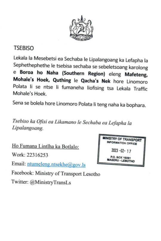 The Ministry of Transport Lesotho✈🚢🚇🚍 tweet media