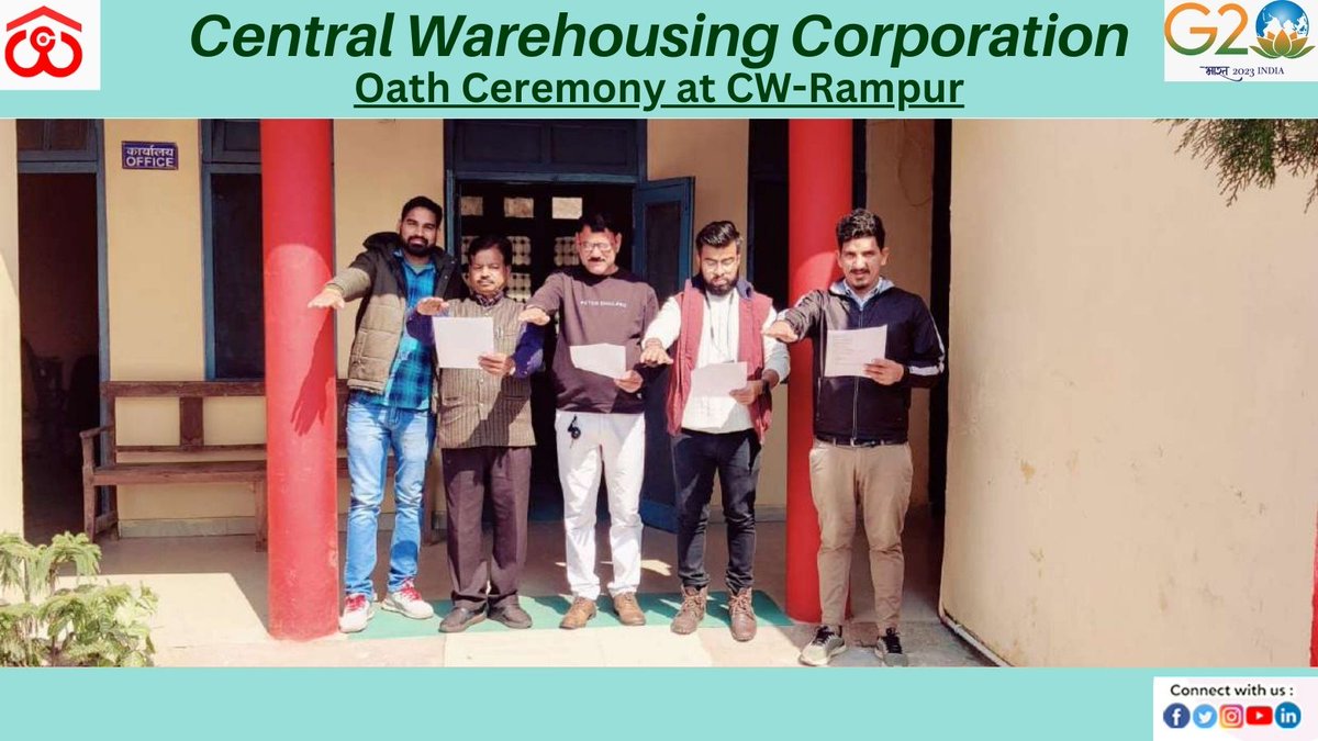 cwc_warehouse's tweet photo. Oath Ceremony at #CWC-Rampur @Secretary_DFPD @PiyushGoyalOffc @fooddeptgoi @CwcRolucknow https://t.co/Cqw0gwQ3dJ