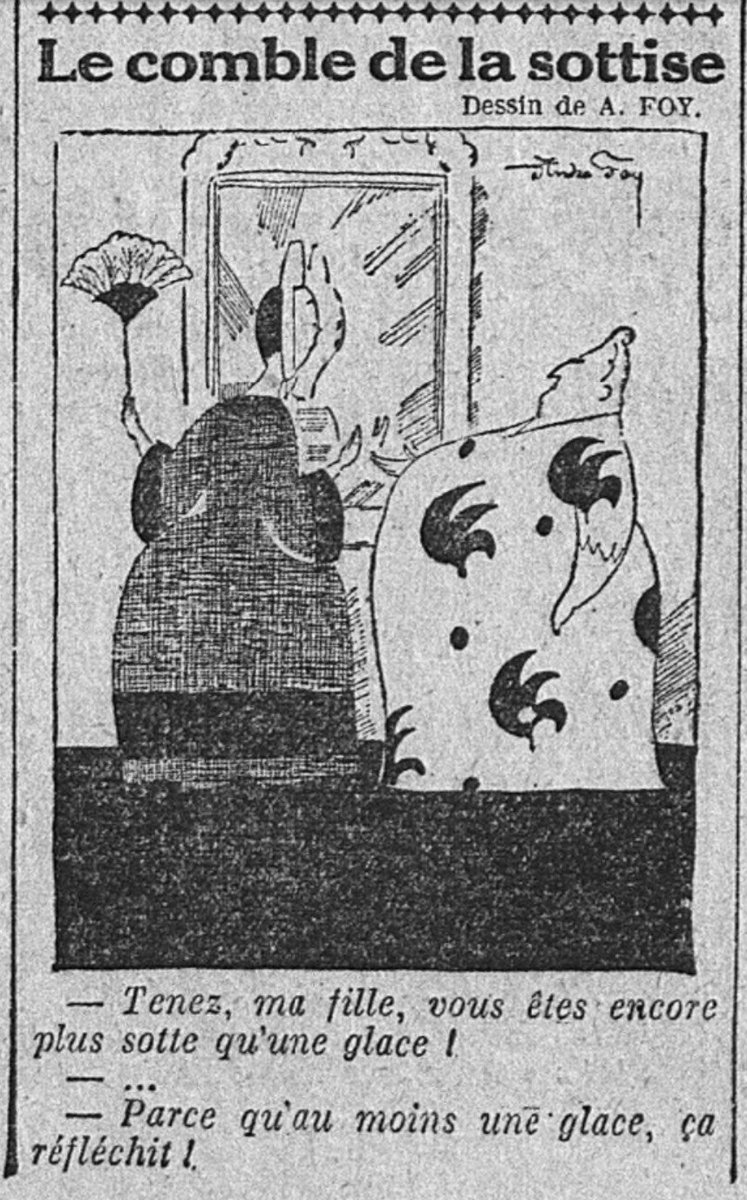 GallicaBlagues's tweet photo. Blague de l'intransigeant (journal fin XIX début XX ème) du 20 fevrier 1923 #gallicanaute #sotte #miroir #reflechi @GallicaBnF https://t.co/TvEYETMpHf