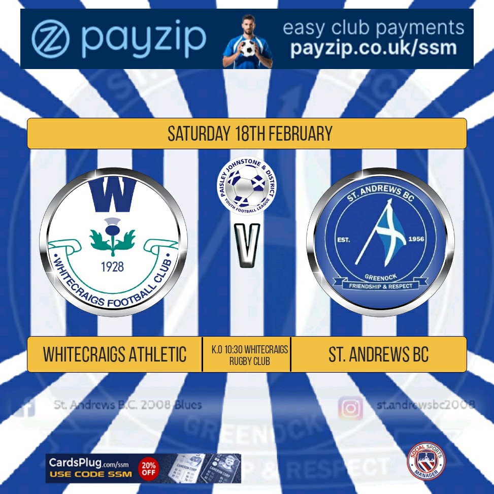 StAndrewsBC2008's tweet photo. Tomorrow is game day and sees us on our travels to play Whitecraigs Athletic.
Good luck lads 🔵⚪🔵⚪💪💪

Thanks to our matchday kit and ball sponsors

SM Engineering Ltd
Greenock Health and Wellness
@Gourock_Butcher
Nisa Greenock

Thanks also to @CBTInverclyde 
@socialsportman https://t.co/Hf7xJj8mXB
