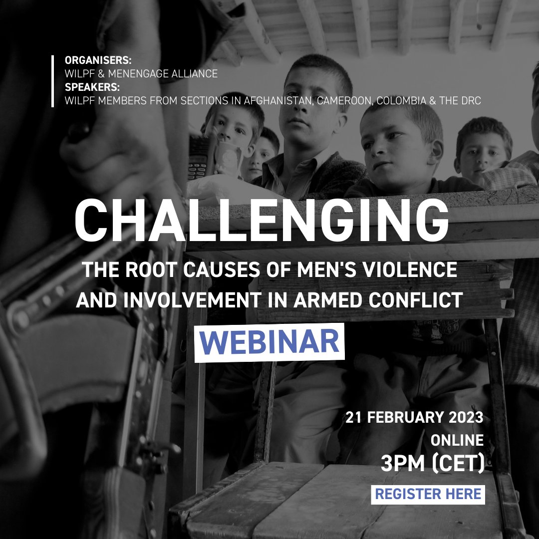 WILPF's tweet image. Along with @MenEngage, join us for the virtual global launch of four-country research findings about the causes &amp;amp; manifestations of #MilitarisedMasculinities and emerging strategies for #MobilisingMen for #FeministPeace.

📅 21 Feb @ 3PM CET

Sign up now👉 bit.ly/410xAK3