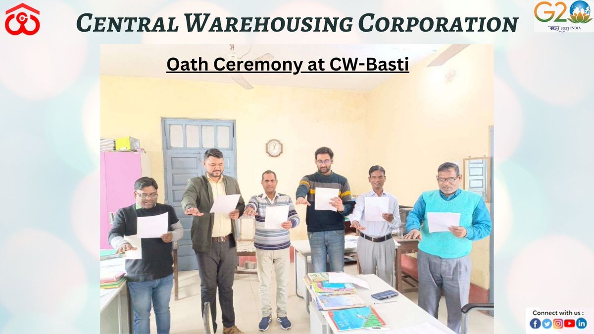 cwc_warehouse's tweet photo. Oath Ceremony at #CWC-Basti @Secretary_DFPD @PiyushGoyalOffc @fooddeptgoi @CwcRolucknow https://t.co/tzt6GPzNW0