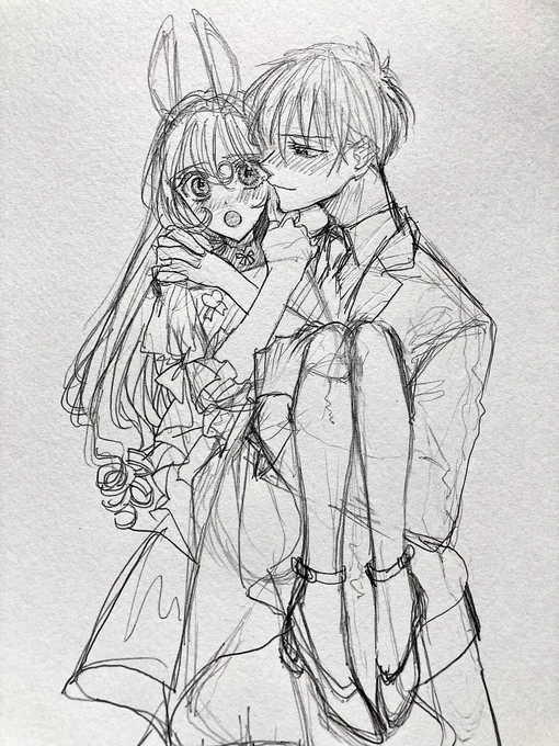 ホワイトデー絵も考え中… 先日のバレンタインカップル再登場予定🐰 #ラフ #創作