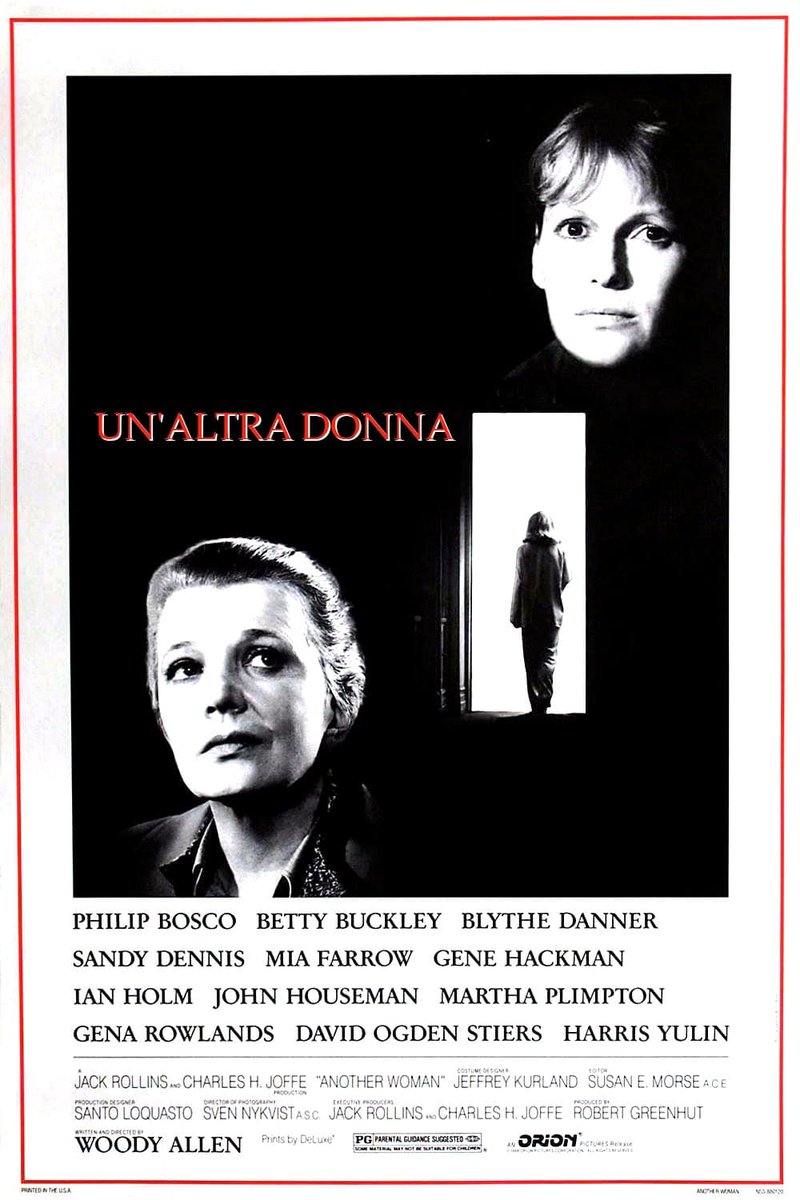 WoodyAllenFan's tweet photo. Now watching Another Woman (1988)
Director Woody Allen
Writer Woody Allen
Actors Philip Bosco, Betty Buckley, Blythe Danner, Sandy Dennis, Mia Farrow, Gene Hackman, Ian Holm, John Houseman, Martha Plimpton, Gena Rowlands, & Harris Yulin
#FilmTwitter #WoodyAllen #AnotherWoman https://t.co/2JUaKnqEVQ