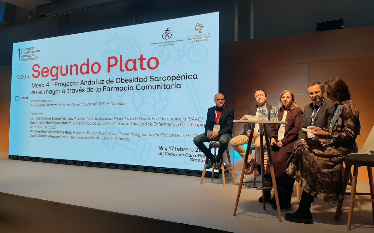 CACOF_'s tweet photo. Llegamos al segundo plato de nuestras Jornadas #JAFA2023 en Granada con la presentación del proyecto andaluz para la detección precoz y prevención de la #obesidad sarcopénica en las personas mayores a través de la #farmacia comunitaria, impulsado por el CACOF. #alimentación https://t.co/fi5N7WPIVO