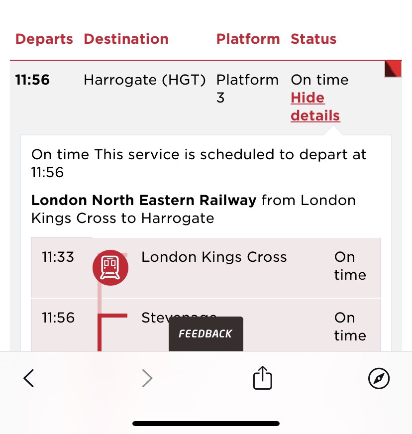 gavincullen's tweet photo. @LNER The link you’ve supplied hasn’t been updated and is still showing as on time, which is why I have to keep tweeting you https://t.co/aG1nn6MQtb