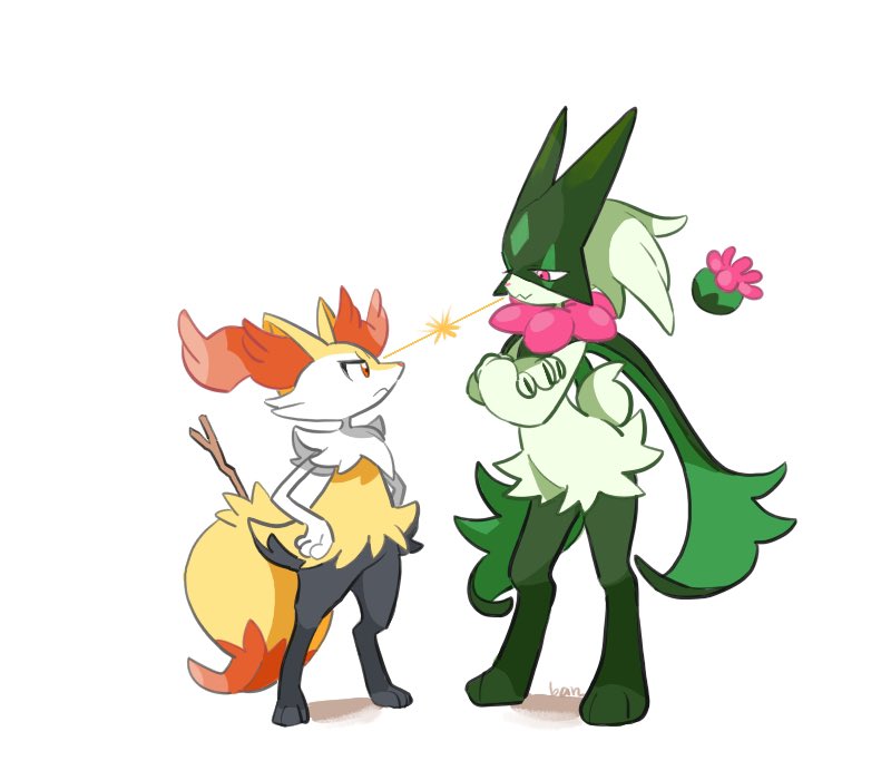 braixen pokemon (creature) stick furry black fur crossed arms white background standing  illustration images
