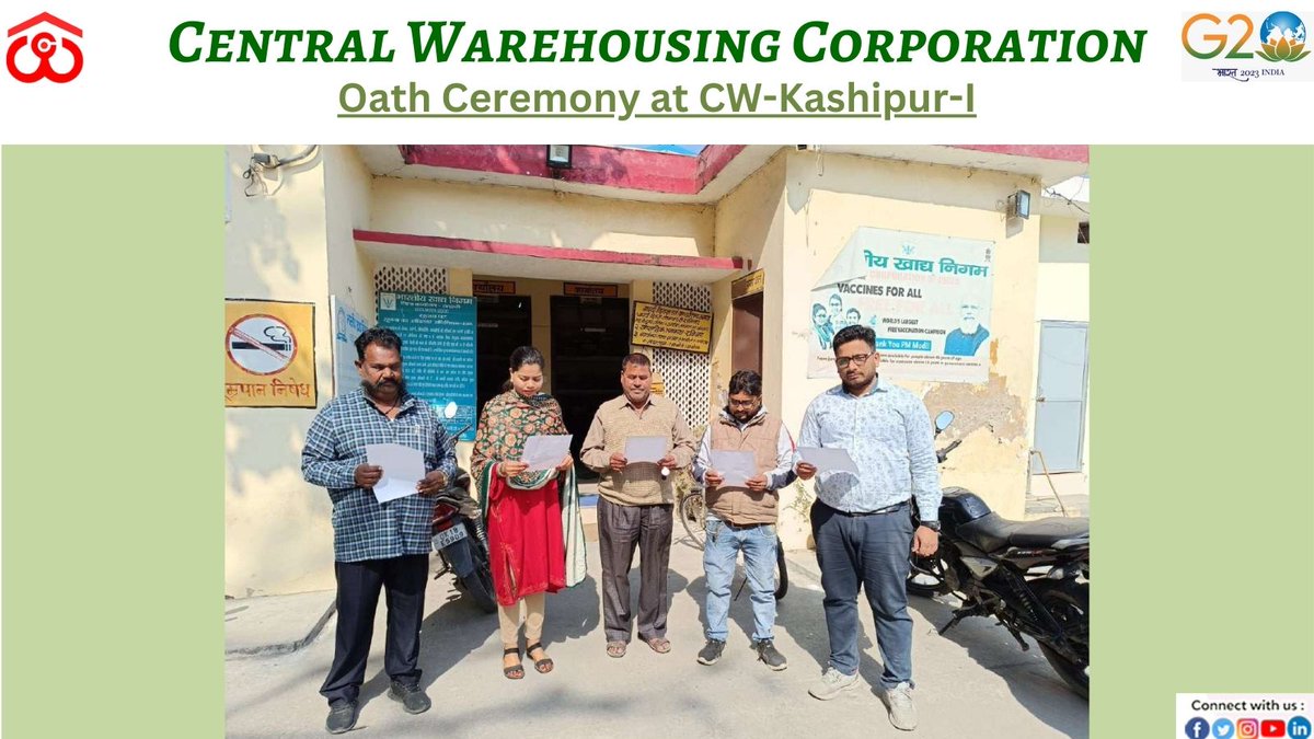 cwc_warehouse's tweet photo. Oath Ceremony at #CWC-Kashipur-I @Secretary_DFPD @PiyushGoyalOffc @fooddeptgoi @CwcRolucknow https://t.co/yTRD3L8Tqx