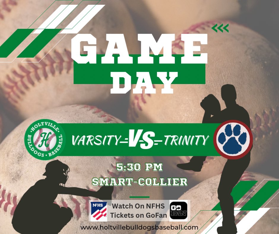 holtvilleBaseB's tweet photo. It's Gameday!
Varsity 🆚Trinity
⌚️5:30 PM 
📍Smart-Collier Field
🎟Go Fan https://t.co/BIR6uVz6HR