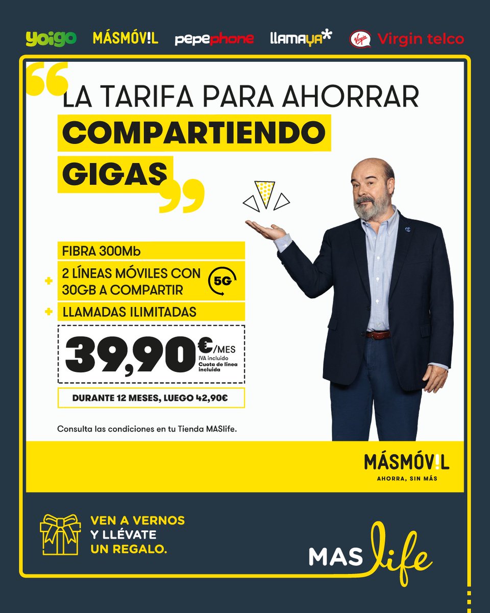 yoigo_ptodtorre's tweet photo. Ahorra con tu Fibra 300Mb, 30Gb a compartir en 2 líneas y llamadas ILIMITADAS por sólo 39,90€.
Con MÁSMÓVIL, ahorra sin más. 💛
Pregunta en nuestra tienda MASlife del Puerto de la Torre o llamando al 622 86 65 29.
#masmovil #maslife #malaga #telefonia #smartphone #internet https://t.co/uuLdOK53xr