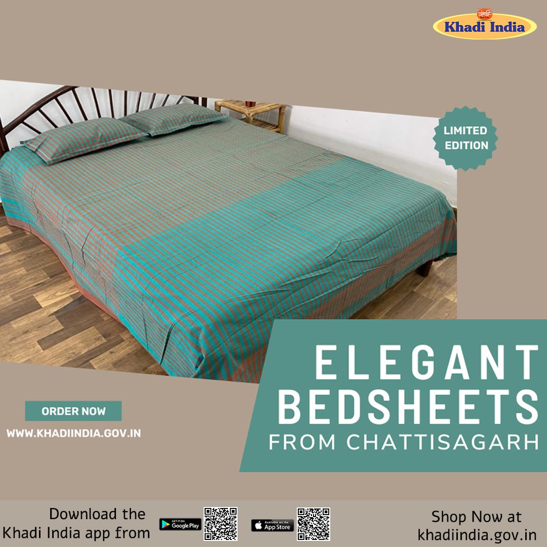 eKhadiIndia's tweet image. A feeling of homeliness, handwoven &amp;amp; handcrafted by artisans of Chhattisgarh just for you. 
Only on khadiindia.gov.in, the official online shopping website of Khadi India.
#bedsheets #KVIO #KVIC #KVICChairman #ruralentrepreneurship #KhadiIndia #KhadiIndiaforWorld #Khadi
