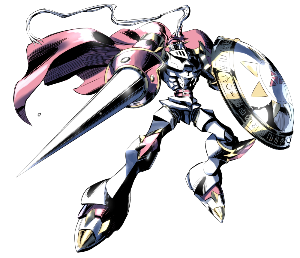 shield lance digimon (creature) no humans weapon cape solo  illustration images
