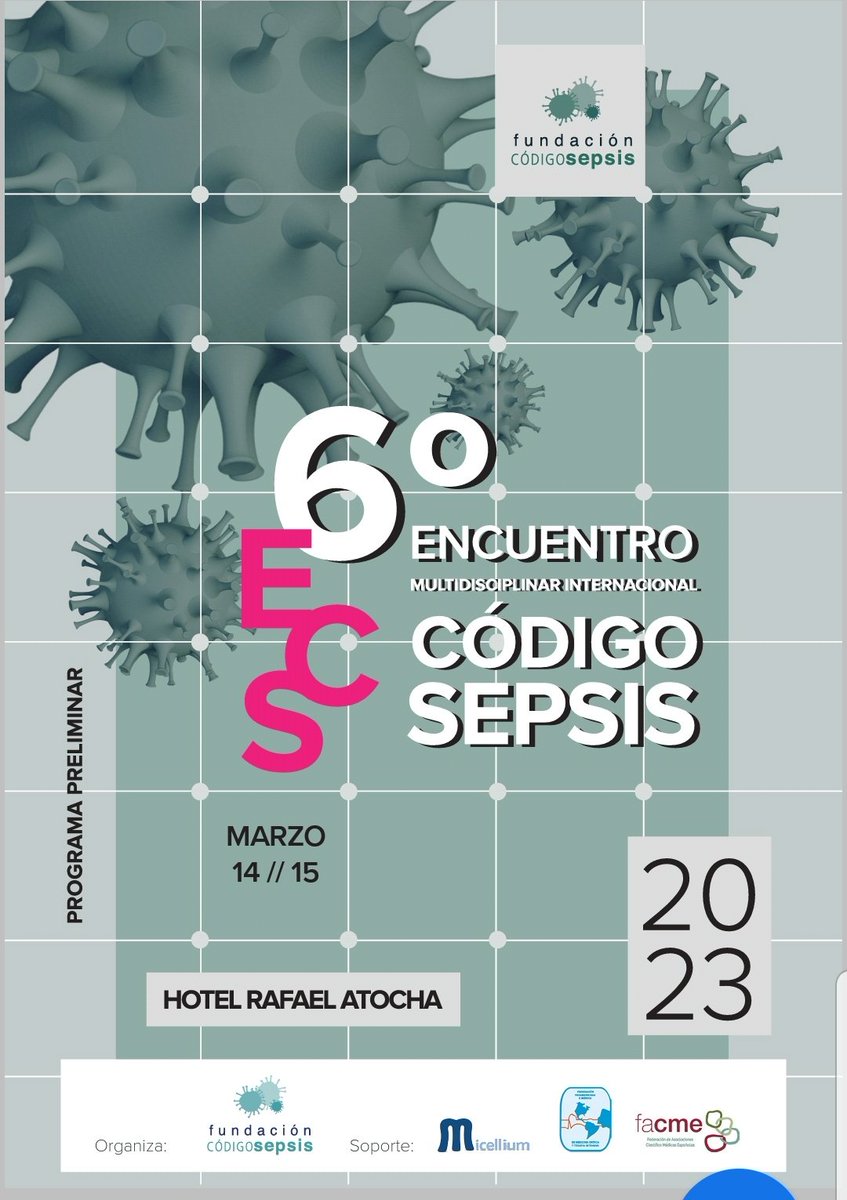 SIQ de la AEC (@siq_aecirujanos) on Twitter photo Encantados desde la SIQ de participar en el 6° encuentro internacional #codigosepsis que se celebrará en #Madrid. Importancia del abordaje multidisciplinar #sepsis e importante papel de #cirugia en control del foco, según contará <a href="/EstebanMAntona/">Esteban Martín</a>
Más info: codigosepsis23.com Encantados desde la SIQ de participar en el 6° encuentro internacional #codigosepsis que se celebrará en #Madrid. Importancia del abordaje multidisciplinar #sepsis e importante papel de #cirugia en control del foco, según contará <a href="/EstebanMAntona/">Esteban Martín</a>
Más info: codigosepsis23.com