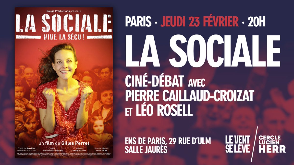 lvslmedia's tweet photo. Dans le cadre de la mobilisation contre la réforme des retraites, Le Vent Se Lève et Le Cercle Lucien Herr vous invitent à une projection de La Sociale, réalisé par @Gilles_Perret ! #RéformesDesRetraites 

📅 Le jeudi 23 février
⏰ À 20h
📍 Salle Jaurès, ENS Paris, 29 rue d’Ulm https://t.co/12nGNUQYtH