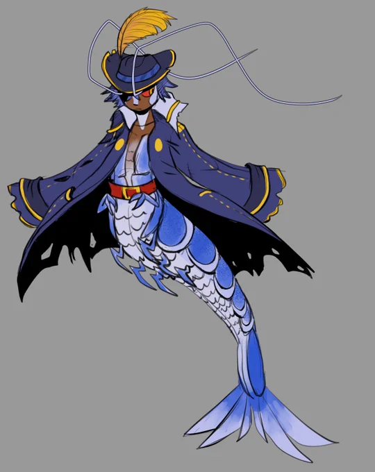 [mermaid au]naoto got shrimped in this one, they are the smallest of the bunch and wear big pirate coats to make up for their size[#persona4] 