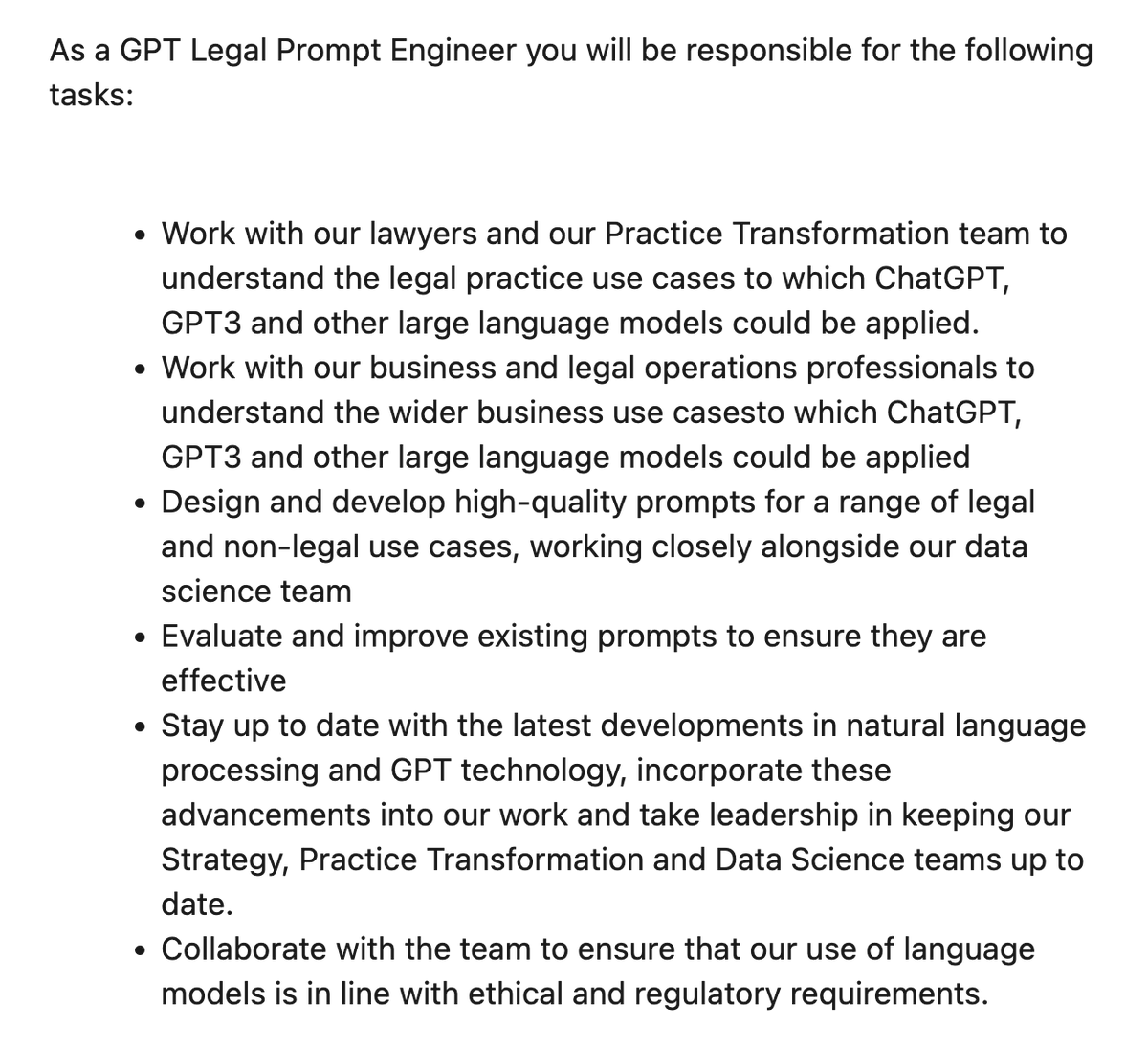 prompthero's tweet photo. A top law firm is hiring a "GPT Legal Prompt Engineer" in London. 🤖💼🤝🏼

Someone with a deep understanding of legal practice to explore how its lawyers can use the AI tool ChatGPT. 
Link in the🧵 https://t.co/HPanhDLeoI