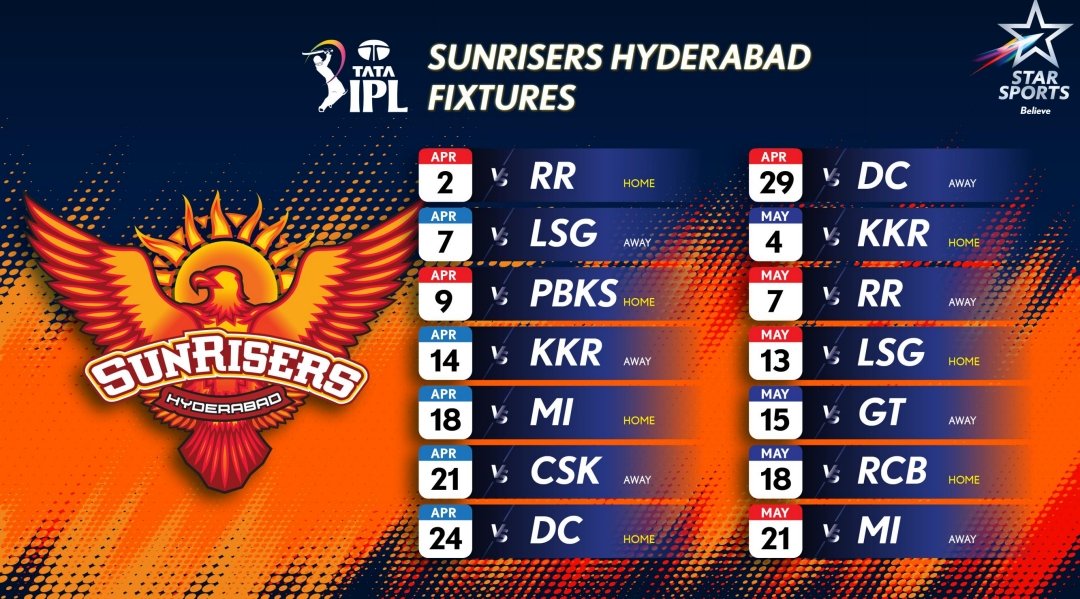 Johns. on Twitter "SRH schedule for IPL 2023."