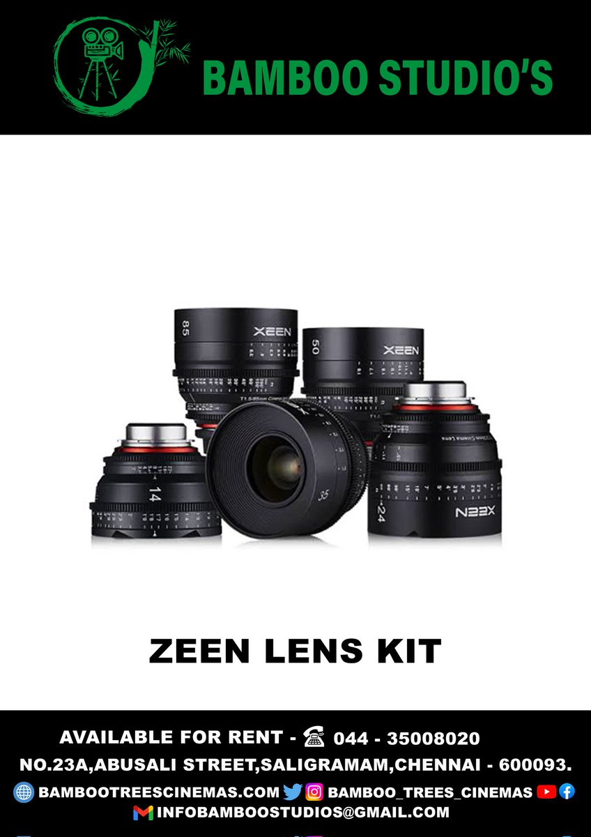 bambootrees01's tweet photo. We're Providing all types #camera #equipment In #rental #basis 🎥 @bambootrees01
.
.
➡️ #now #available : ZEEN LENS KIT
.
.
📲 #contact : 044-35008020
📨 #email : infobamboostudios@gmail.com
 🌐 #website : https://t.co/w6zE4uC9Eu https://t.co/3ZawD0LVpz