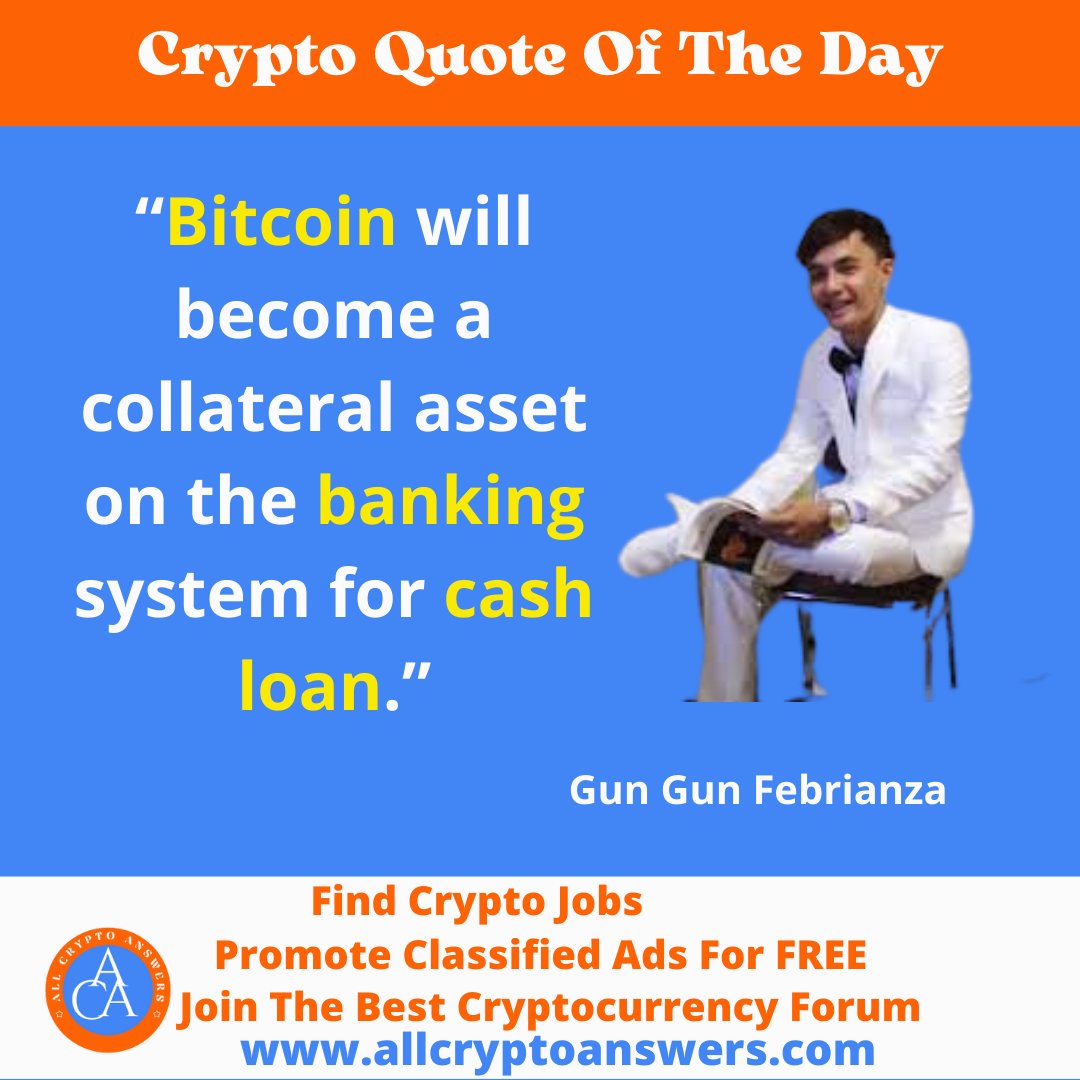 Do you believe #bitcoin will become a collateral asset in the banking system for cash loans?

#cryptoquoteoftheday #cryptoquotes #crypto #banking 

allcryptoanswers.com/crypto-quotes/