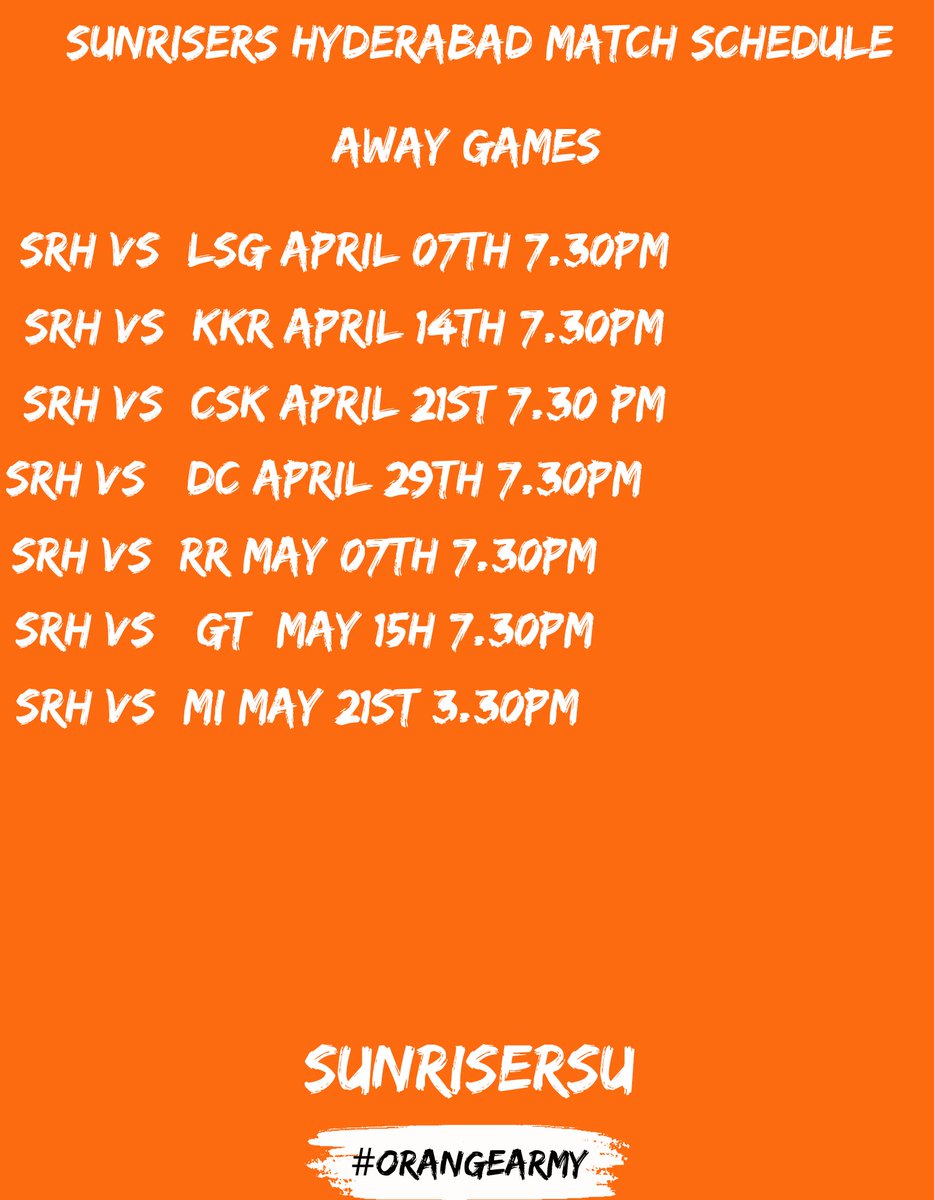 Sunrisers Hyderabad full schedule get ready risers #OrangeArmy #ReadyToRise