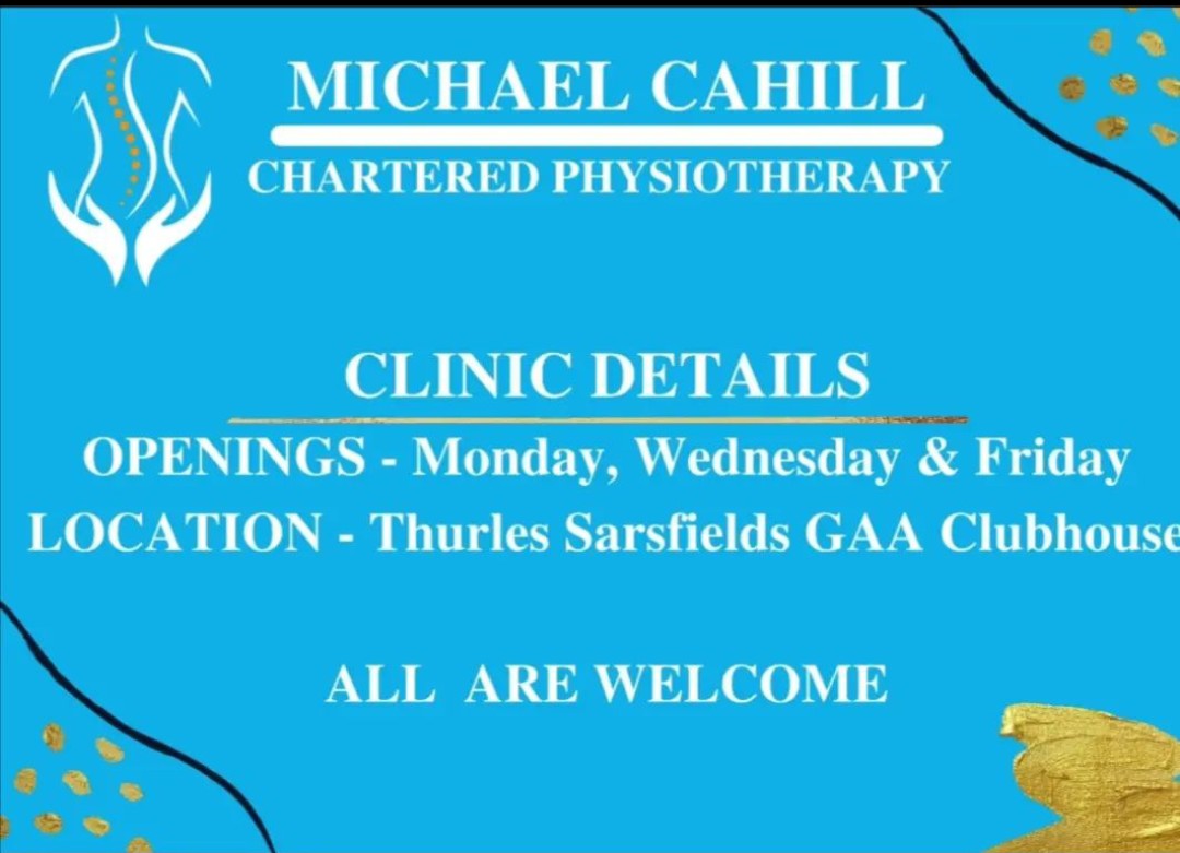 thurlessars's tweet photo. 1/4; Hi Everyone,

Michael Cahill here. I hope 2023 is going well for you all.

I am delighted to say that I have opened a new physiotherapy clinic - Michael Cahill Chartered Physiotherapy in the last week. https://t.co/ZIzvZ2AhZL