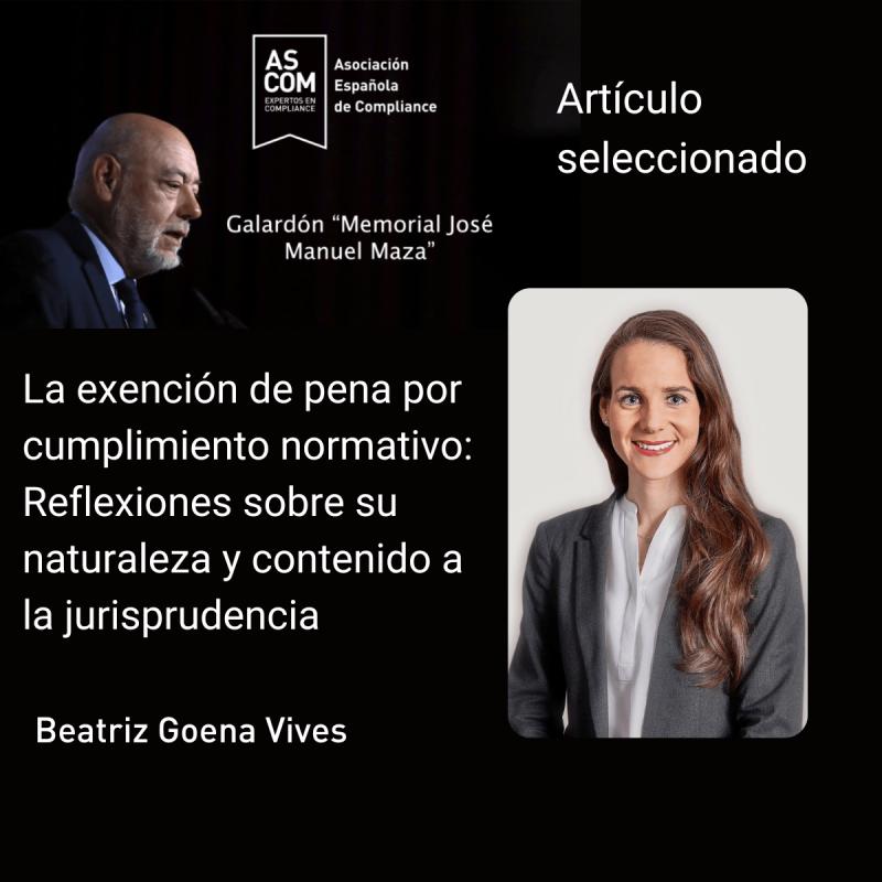 ascomGRC's tweet image. 🥇 #GalardónMemorialJoséManuelMaza
🔷𝙇𝙖 𝙚𝙭𝙚𝙣𝙘𝙞𝙤́𝙣 𝙙𝙚 𝙥𝙚𝙣𝙖 𝙥𝙤𝙧 𝙘𝙪𝙢𝙥𝙡𝙞𝙢𝙞𝙚𝙣𝙩𝙤 𝙣𝙤𝙧𝙢𝙖𝙩𝙞𝙫𝙤🔷
Puedes leer el artículo en el #blogASCOM ➡️asociacioncompliance.com/la-exencion-de… #compliance #culturadecumplimiento #UNE19601
#asociacióncompliance #complianceofficer