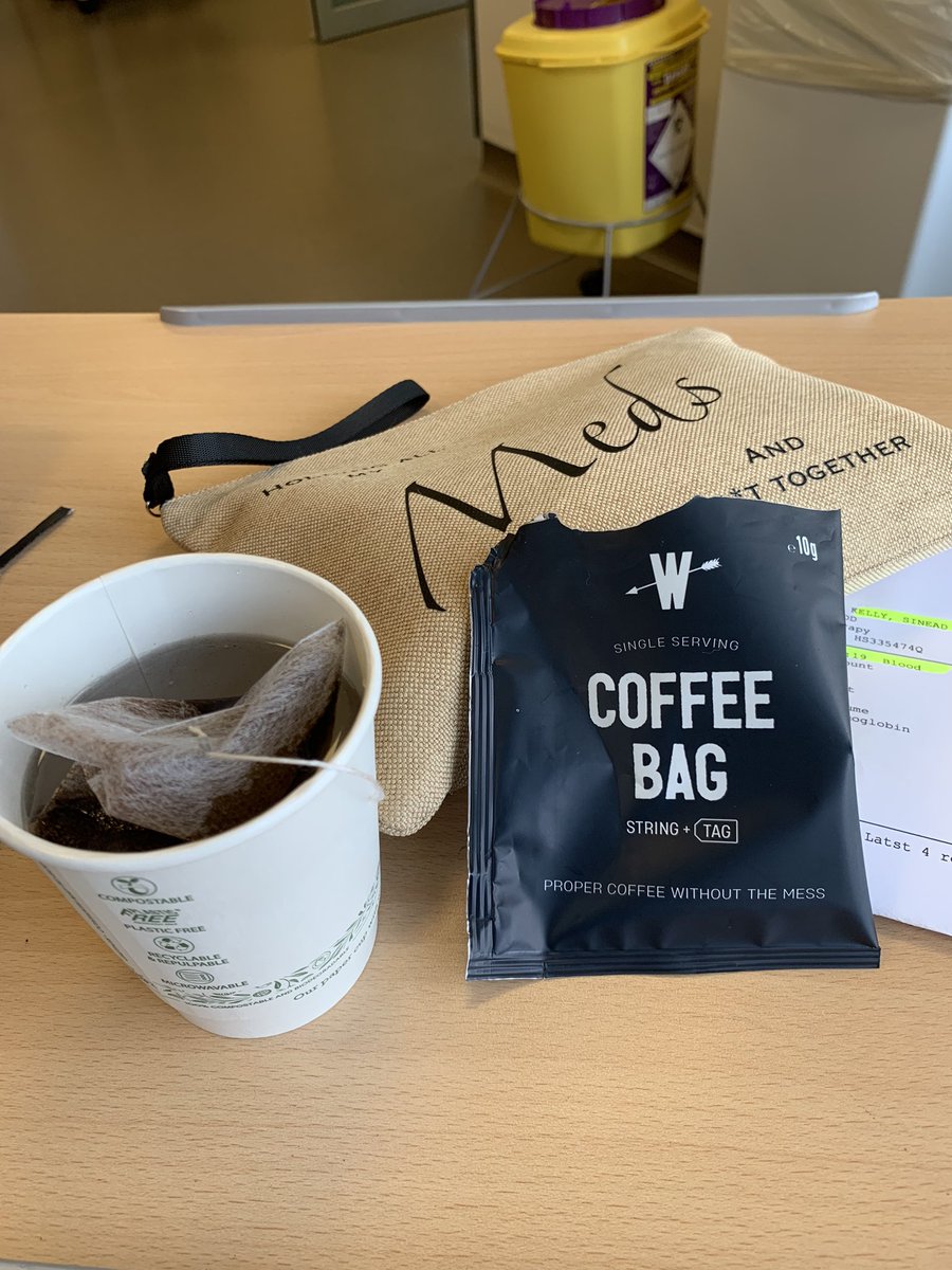 Bringing in some nice individually wrapped coffee bags (French Roast) for chemo session in hosp today. It’s the little things to make it easier. 
#chemotherapy #coffeebags #hse #hospitalcatering