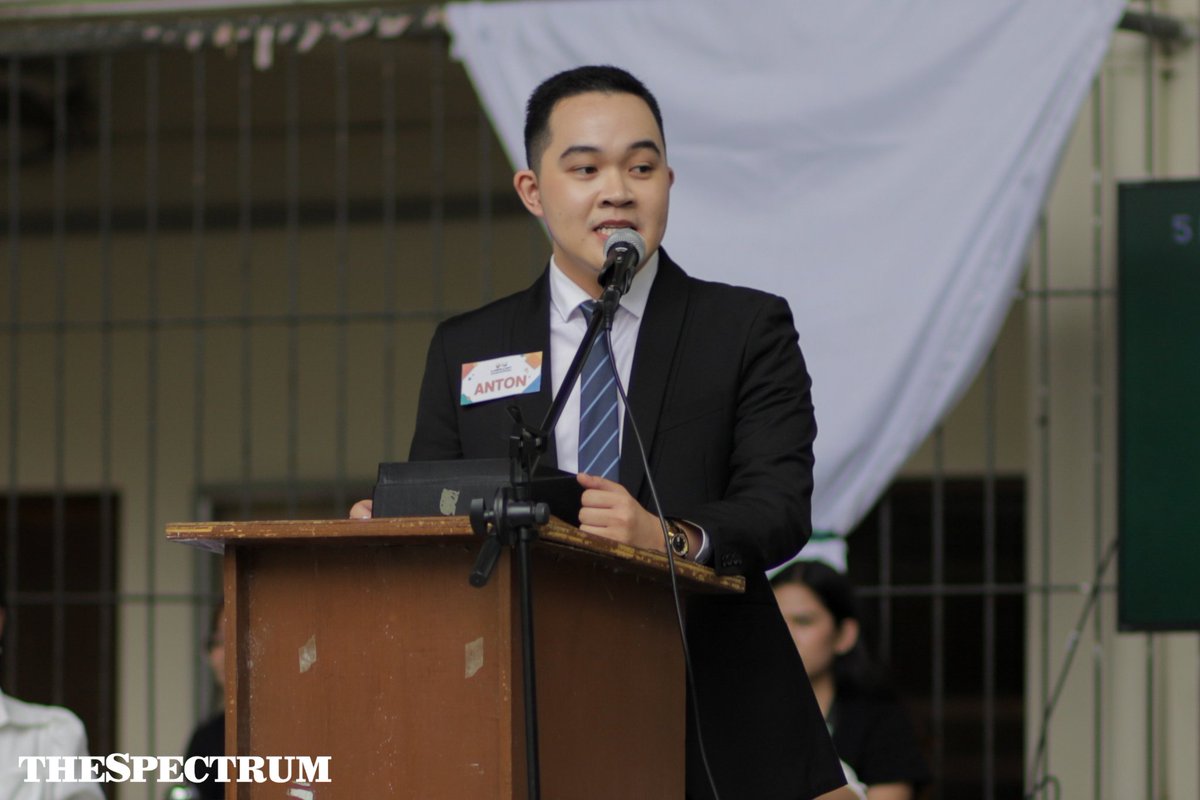 TheSpectrumUSLS's tweet photo. College of Nursing Champion Anton Yusay III proved that he had the wits and composure to face the student population's questions as he was deemed "Champion of the Media" during the Lasallian Champions' press conference at the Forum Stage. https://t.co/Xy4UtkBRq6