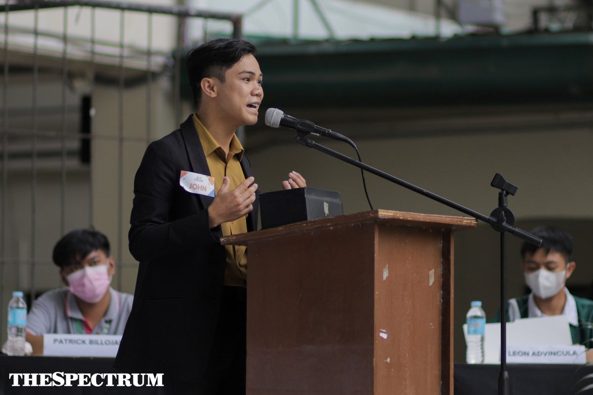 TheSpectrumUSLS's tweet photo. College of Nursing Champion Anton Yusay III proved that he had the wits and composure to face the student population's questions as he was deemed "Champion of the Media" during the Lasallian Champions' press conference at the Forum Stage. https://t.co/Xy4UtkBRq6
