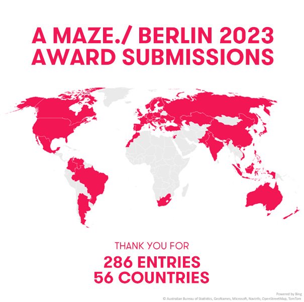 New record! 🎉Thank you for 286 entries from 56 countries! The #AMazeAwards were never more international and diverse in medium, genre and their artists. Nominees will be announced March 13. 

Check out all works on the new shiny website by <a href="/djfw_/">DjfW_</a> here👉 2023.amaze-berlin.de/news/awards-su…