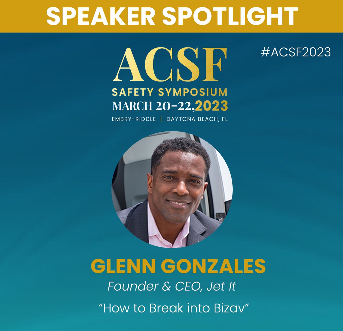 ACSF_AERO's tweet photo. At #ACSF2023, Glenn Gonzales of @gojetit_ will talk w/ @ERAU students re the benefits of #bizav. He'll also discuss Jet It's flight data monitoring (#FDM) program w/ @acsf_aero, @CloudAhoy & @AirSync.
Register by 2/21 > https://t.co/Dc6k7C0NjG
#aviationsafety #acsf #jetit https://t.co/oc5uBb52PN