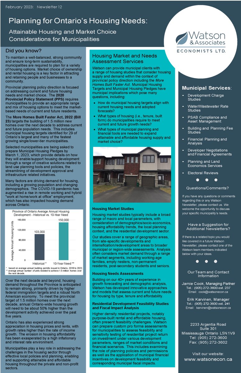 Watson Newsletter:  Planning for Ontario's Housing Needs
