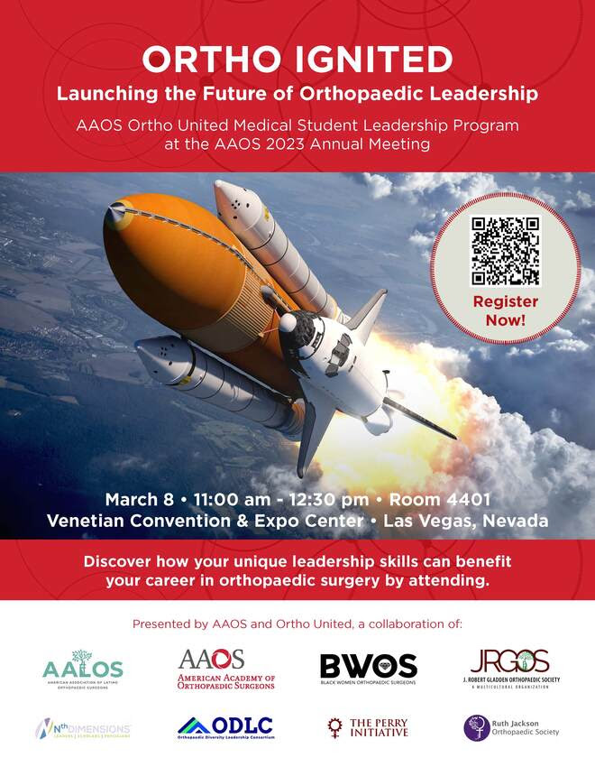 Join JRGOS, @aaos_1, @bwos2020,  <a href="/nthdimensions/">Sipra Pal</a>  @ruthjacksonortho, @perryinitiative,  <a href="/aalos/">AALOS</a>.social, and ODLC for Ortho Ignited: Launching the Future of Orthopaedic Leadership

March 8th 11:00am-12:30pm 
Venetian Convention &amp; Expo Center Room 4401 
Las Vegas, Nevada