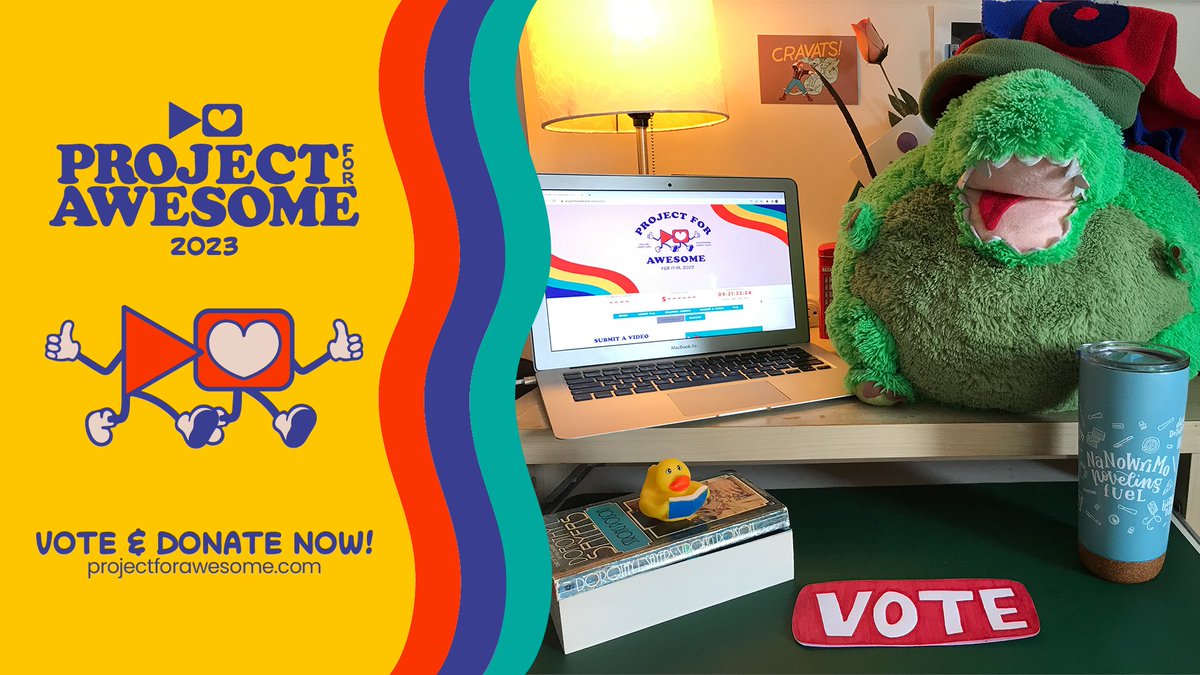 NaNoWriMo's tweet image. Project for Awesome voting is now open! 🗳️ Help NaNoWriMo win a big grant by clicking on each video at this link, then clicking the &quot;VOTE&quot; button for each one. Voting ends at 9 AM Pacific this Sunday! projectforawesome.com/?charity=7y9fr…
#nanowrimo #p4a #projectforawesome #dftba