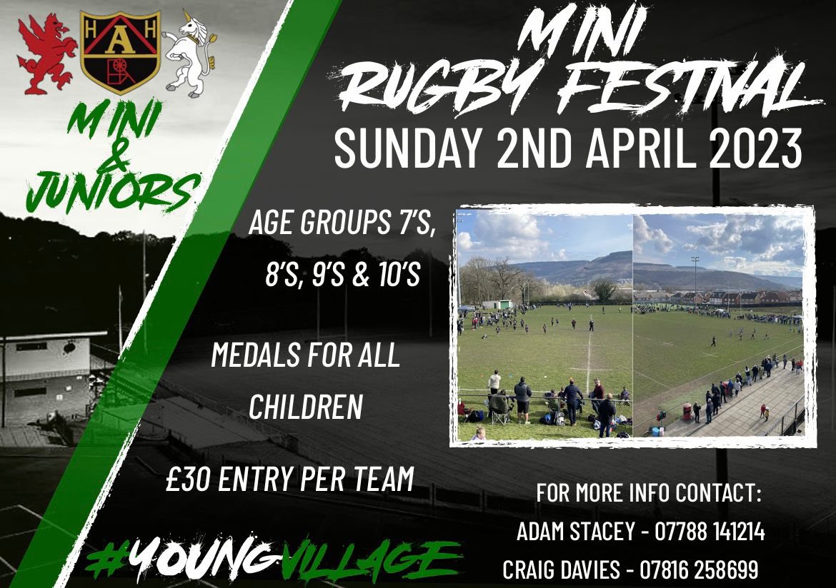 🏉🏉🏉🏉🏉🏉🏉🏉
MINI RUGBY FESTIVAL 

One space left in both the 7’s & 8’s festivals anyone interested please get in touch!

9’s & 10’s festivals both full

#Minirugby
#Youngvillage