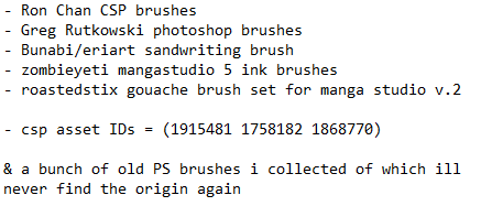 hesste_'s tweet photo. #brushes #cspbrushes heres a list of the brush packs i most commonly use 👇 you should be able to find all of them by googling, have fun! https://t.co/VW0353ihnl