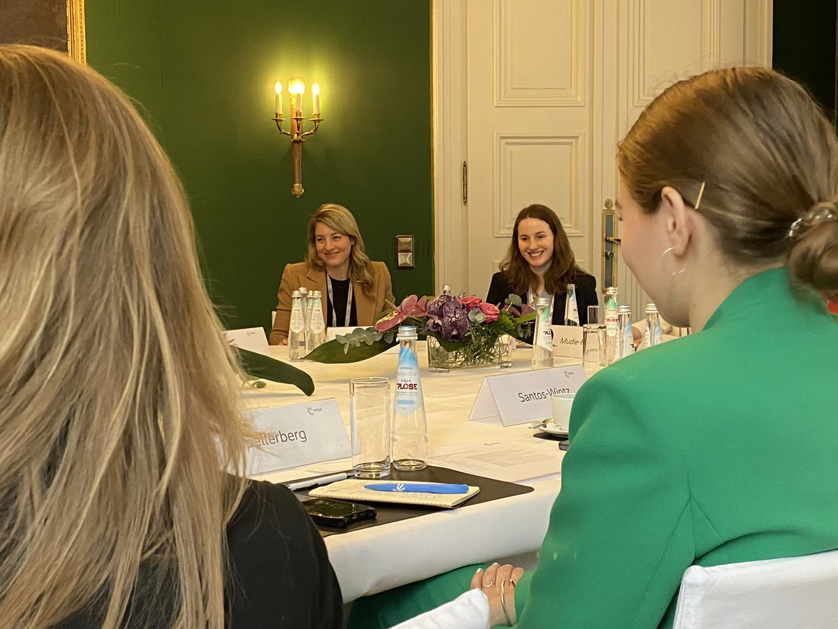 melaniejoly's tweet photo. Such a large table of women parliamentarians at @MunSecConf - not a sight you would have seen ten years ago, even five. It’s clear that having more women at the table leads to better decisions, and that is how we create change. https://t.co/BcvCZ9ii97