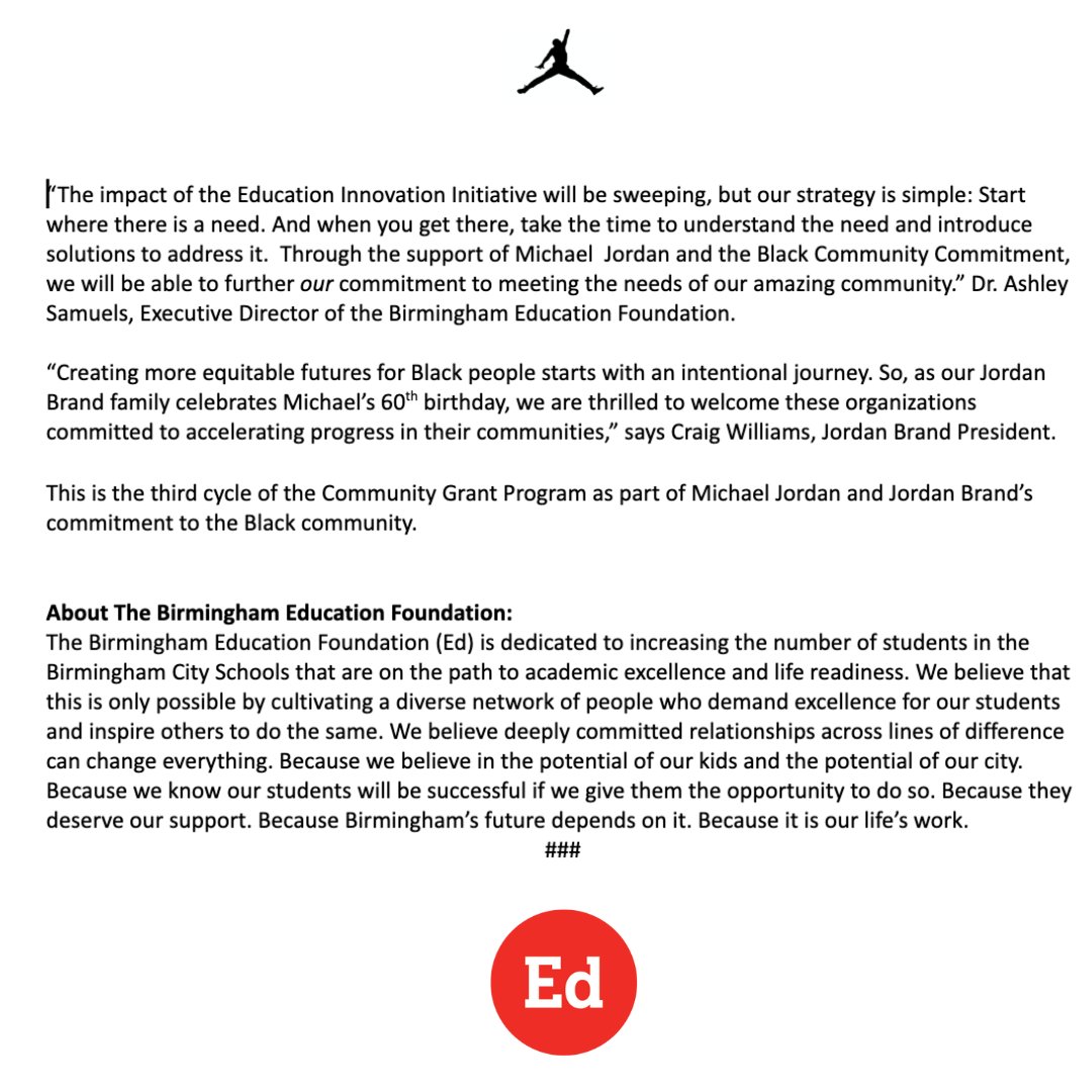 #PressRelease Ed has been selected for a one-time grant from Michael Jordan and Jordan Brand’s Community Grant Program. We are honored to receive this grant and celebrate #MichaelJordan today on his 60th birthday
bit.ly/givetoed