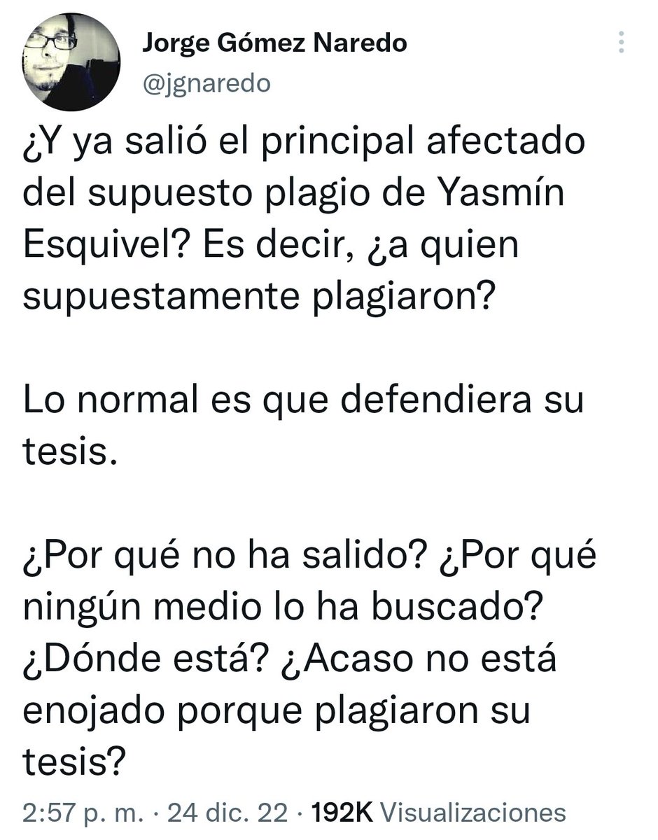 JorgeGarcesMx's tweet photo. Hola @jgnaredo, recuerdo que defendías a Yasmín Esquivel, te actualizo:

Apareció el afectado; medios lo buscaron; Yasmín lo amedrentó; y no conforme se amparó contra el Comité de Ética de la UNAM.

Quien roba una tesis vende sentencias.
Quien recibe chayote vende sus nalgas. https://t.co/qLE3fNtVRT