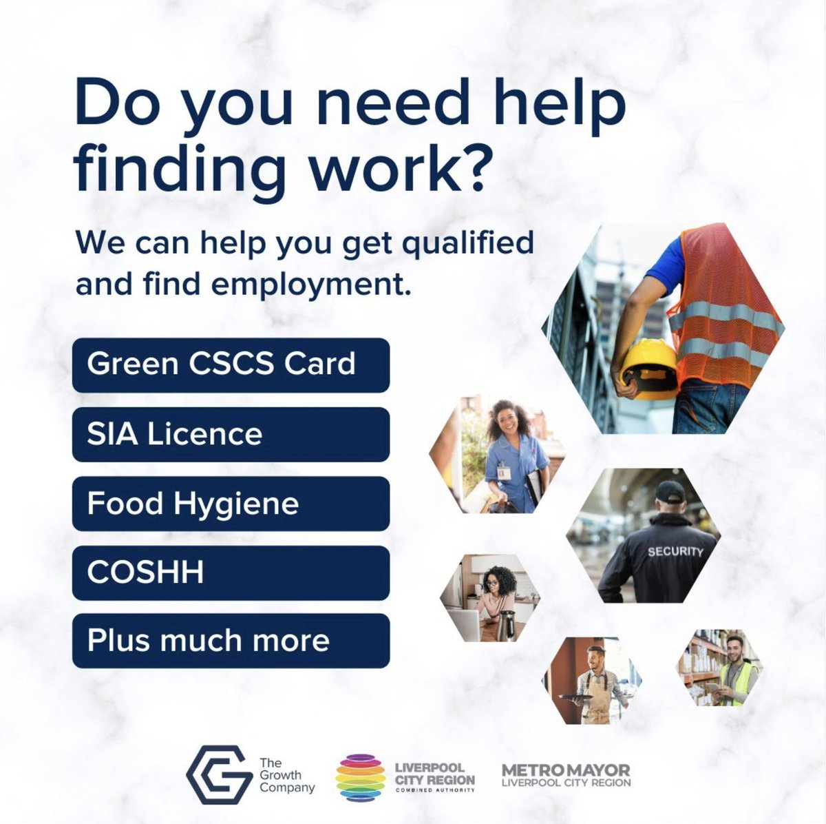 GC_AEB_Liv's tweet photo. We can get you ready for your next role, and find you job opportunities. 

Plus we can help you with:

👉🏼 GREEN CSCS CARDS
👉🏼 SIA LICENSE
👉🏼 FOOD HYGIENE CERTIFICATE 
👉🏼 COSHH

Send us a message to learn more.

#Liverpooljobs https://t.co/tgtAXKikRN