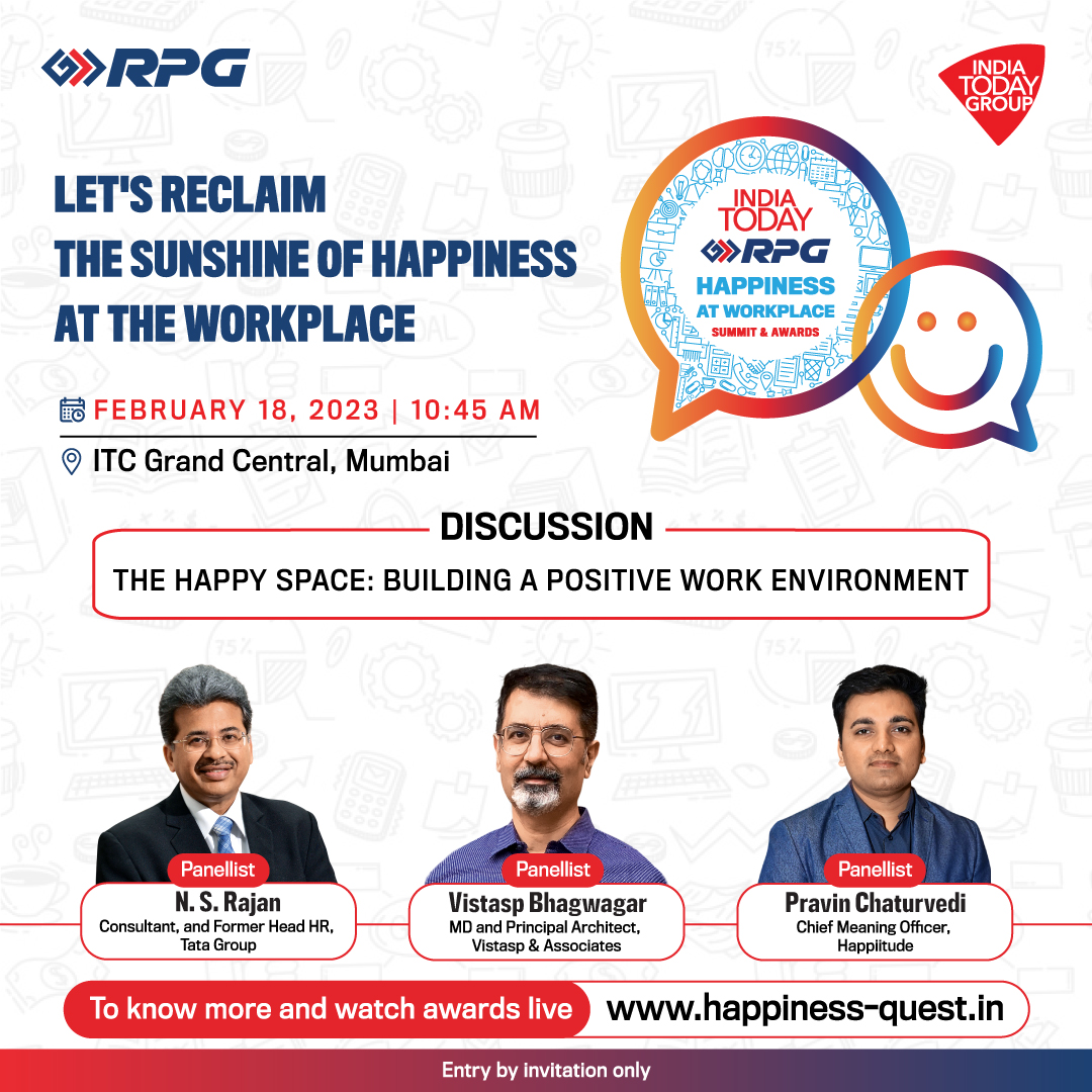 IndiaToday's tweet image. Experts &amp;amp; happiness gurus will discuss on the need for building a positive work environment at the India Today-RPG Happiness At Workplace Summit &amp;amp; Awards. Watch LIVE - happiness-quest.in
@RPGEnterprises | #happinessquest #rpg #rpggroup #rpgenterprises #happinessatworkplace