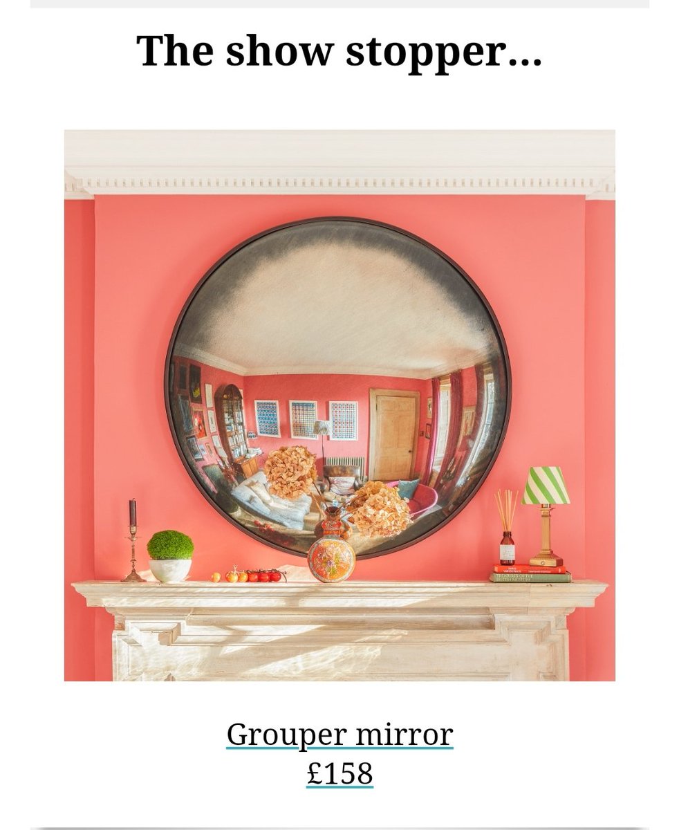 Gutted. I got an email from @PookyLights for a fisheye style mirror and I was all set to buy it after work...and the price was wrong! Not £158 but £890. A 'small' error they said in their amended email. Would hate to see a 'big' error. Living room mirror search continues...