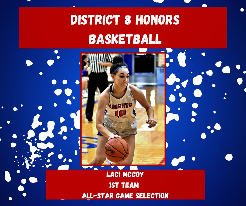 CVKnightsWBB's tweet photo. Congratulations to our Lady Knights that were selected for District 8 honors. 
Cali Gregory - Player of the Year
Laci McCoy - 1st Team and All-Star Game 
Elli Kline - 2nd Team https://t.co/fvVuL0TZZJ