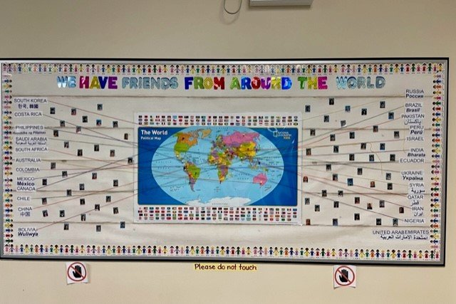 SD62_Sooke's tweet image. ELL Teacher Deanna Brajcich created a visualization to show all of the different countries that our students are from at David Cameron Elementary.