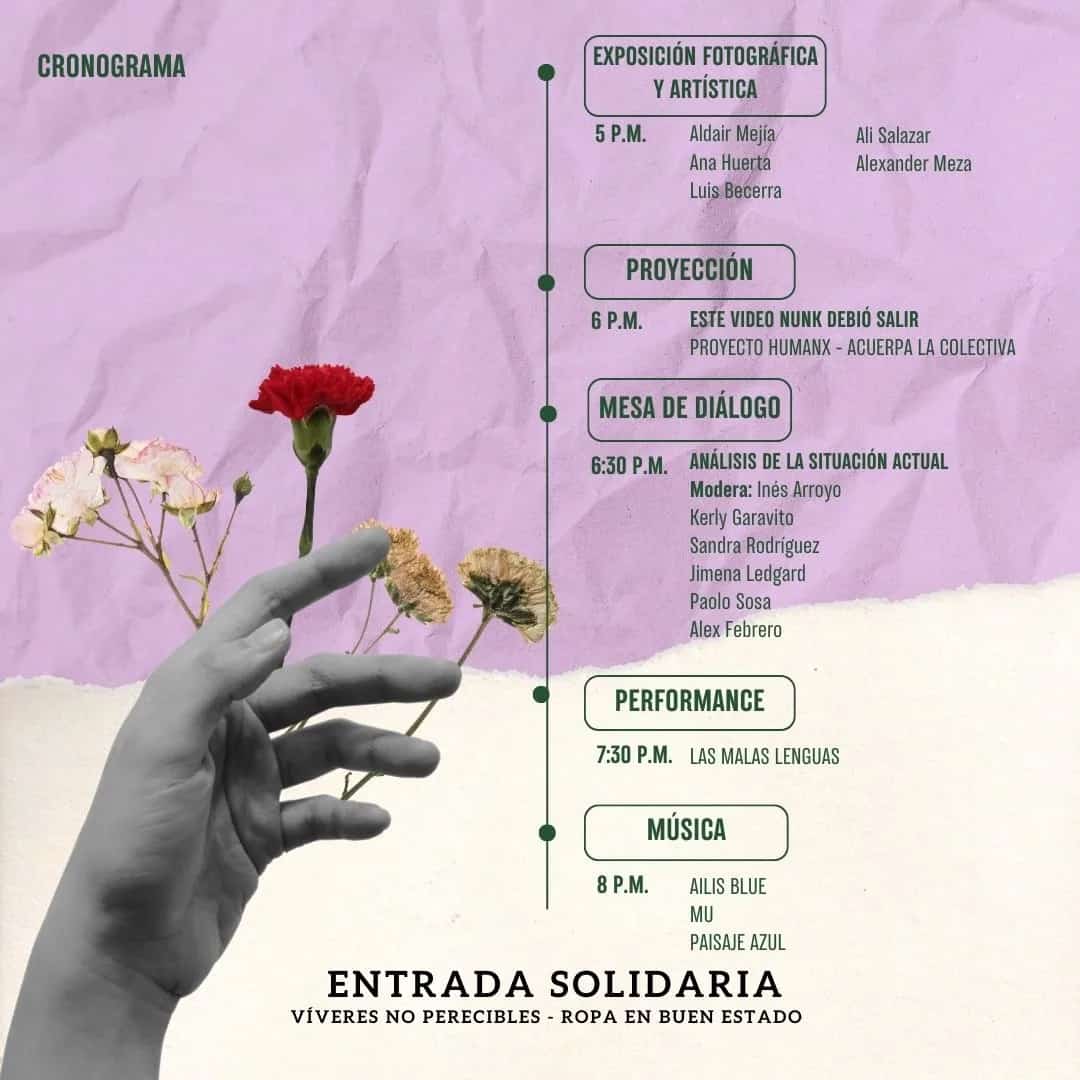 AlexFebrero_'s tweet photo. Hola 🙂. Hoy Viernes se realizará esta actividad para recaudar víveres y apoyar a los hermanos(as) que llegan a Lima. La entrada es un Vívere. Me invitaron como parte de mesa de diálogo. Habrá exposición de fotos, videos y música. Se realizará en el "Paradero Cultural", Lince ✊🏻. https://t.co/rJwx6MJhZm