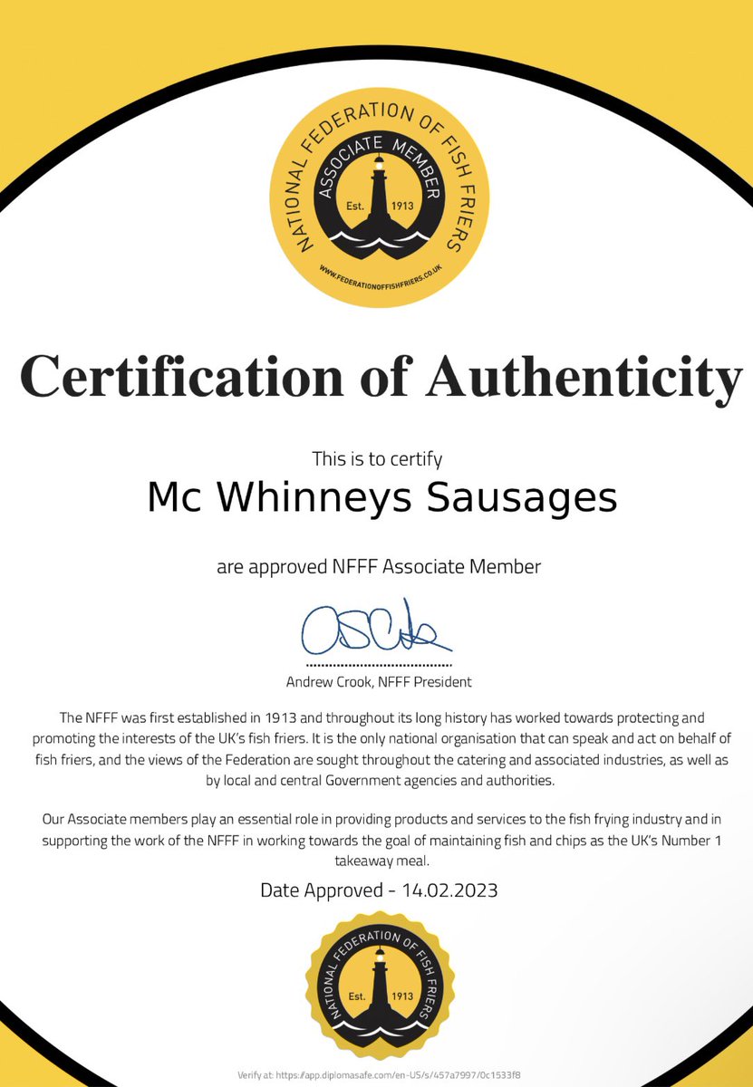 McWhinney’s Sausages is proud to be an Associate Member of the National Federation of Fish Friers. We believe in doing what we can to support Fish and Chip shops, which is why we are currently celebrating our 125th anniversary with a giveaway tied to fish purchases.